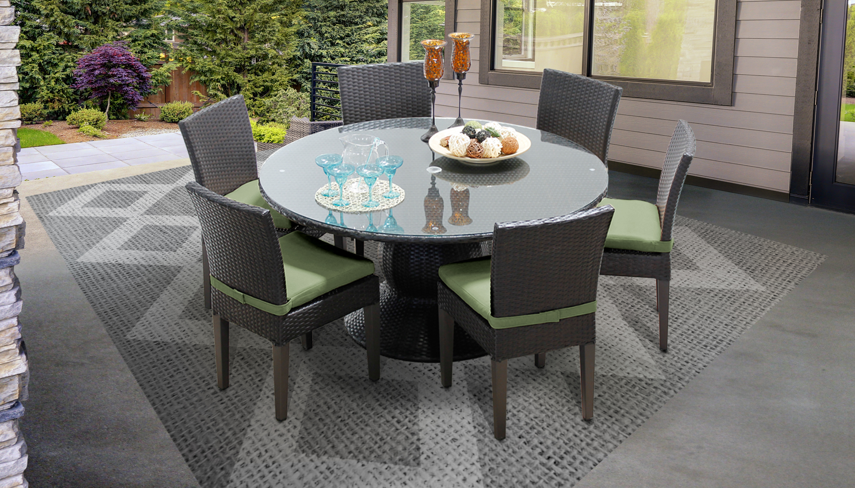Barbados 60 Inch Outdoor Patio Dining Table with 6 Armless ...