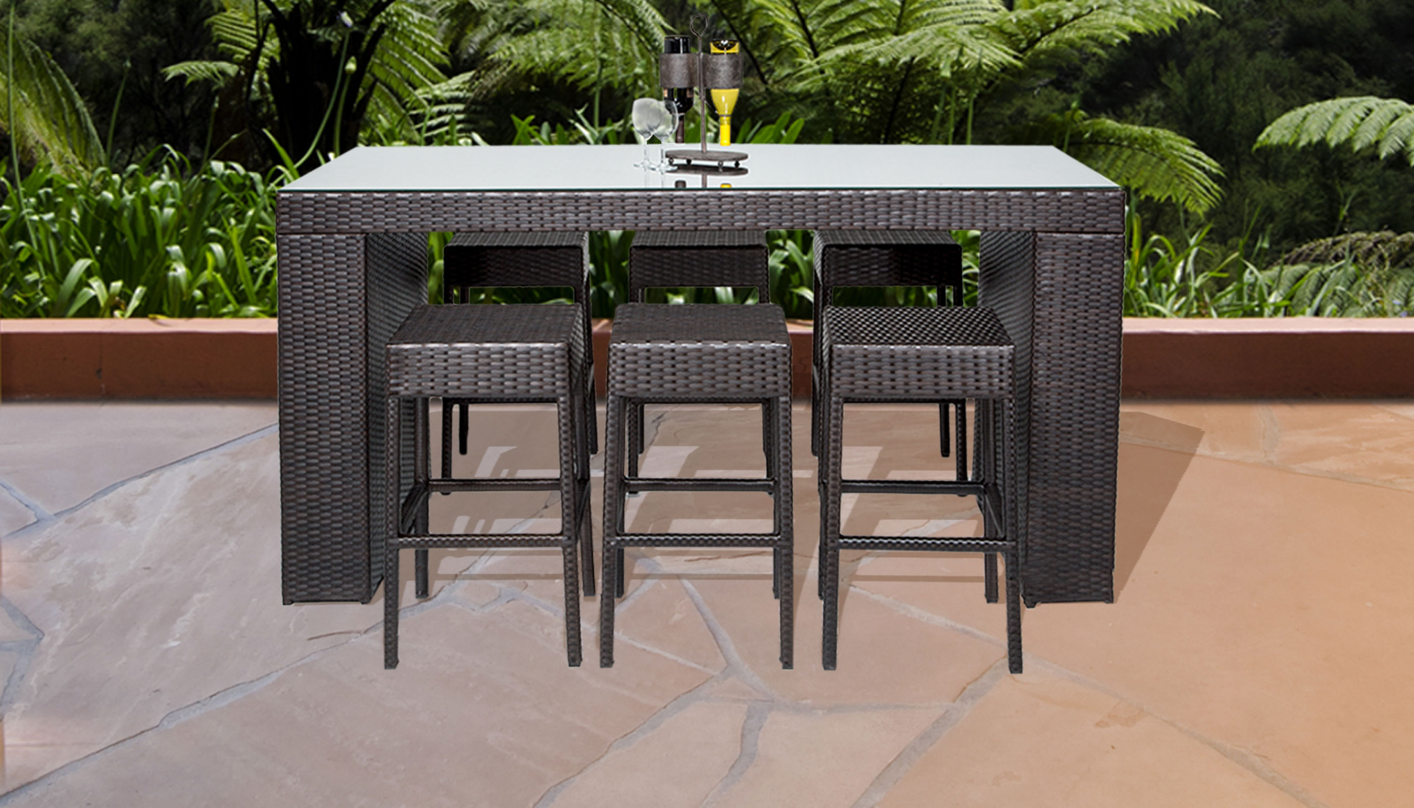 Barbados Bar Table Set With Backless Barstools 7 Piece Outdoor Wicker Patio Furniture - Outdoor Furniture Bar Sets