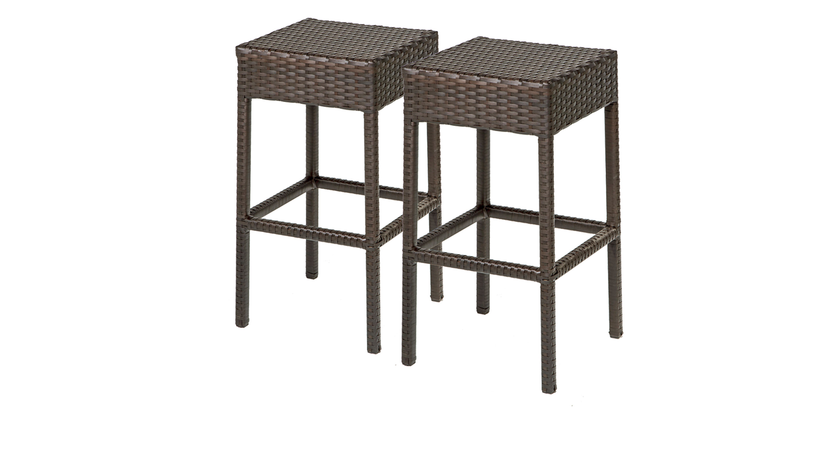 Barbados Bar Table Set with Cart, Basket, and 4 Backless Barstools 7 Piece Outdoor Wicker Patio Furniture - TK Classics
