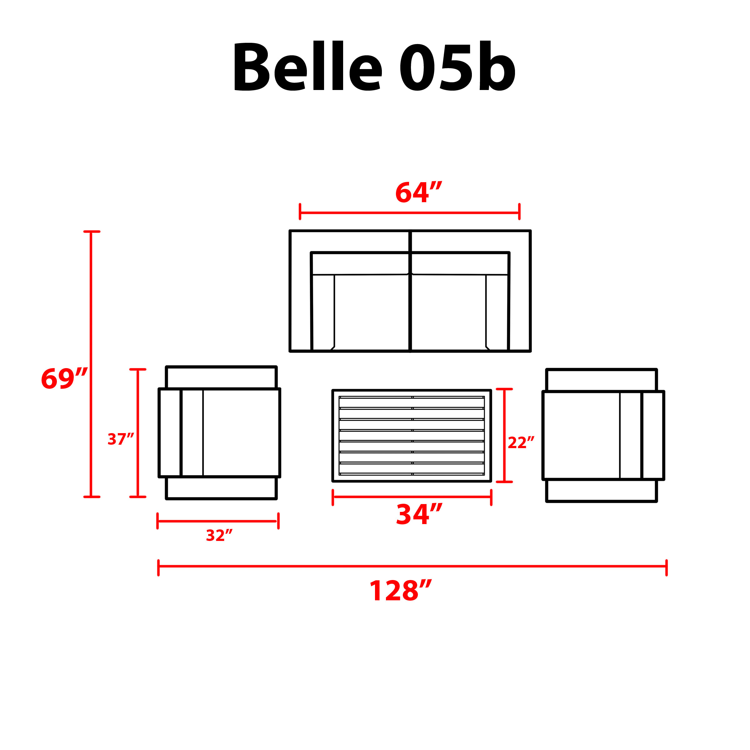Belle 5 Piece Outdoor Wicker Patio Furniture Set 05b - TK Classics