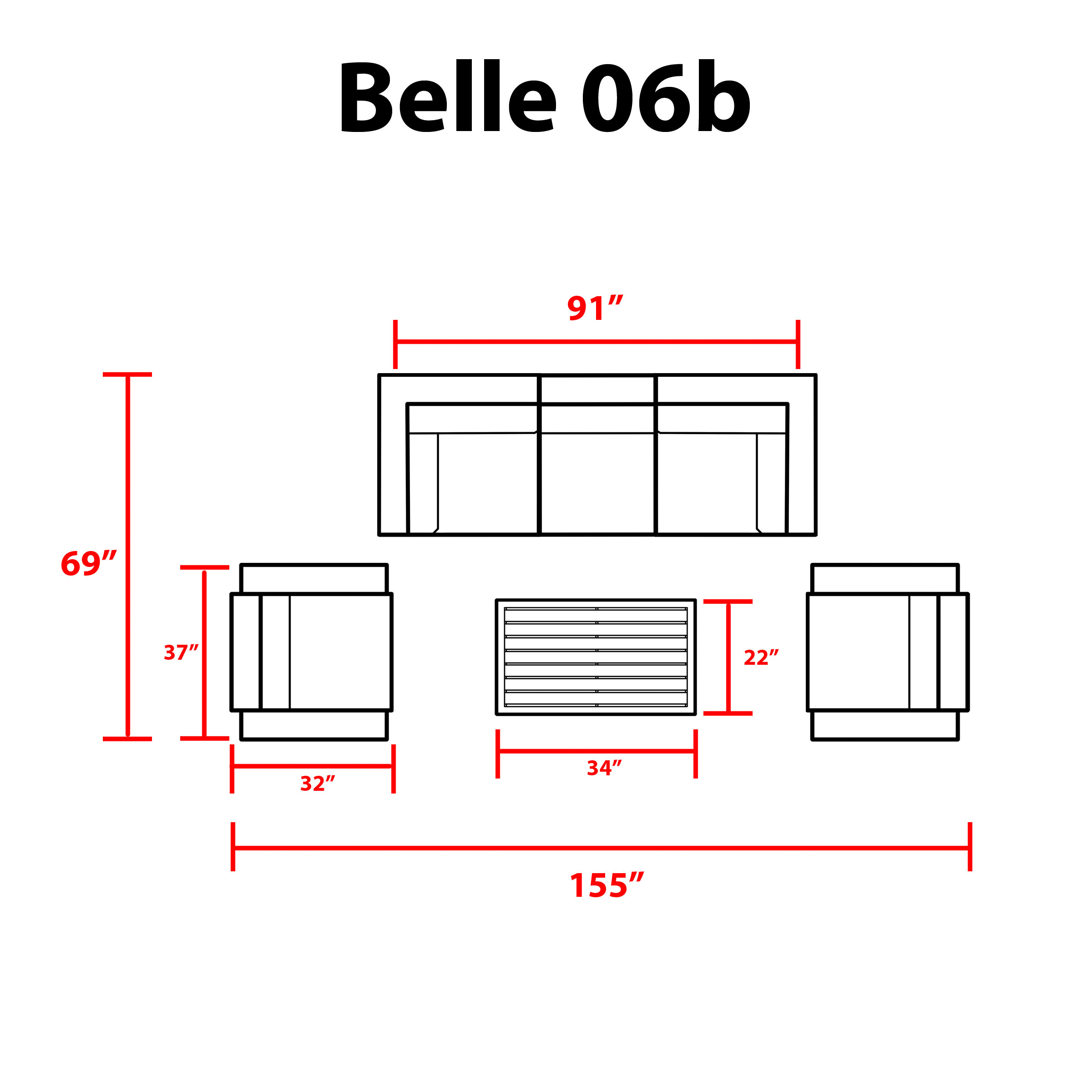 Belle 6 Piece Outdoor Wicker Patio Furniture Set 06b - TK Classics