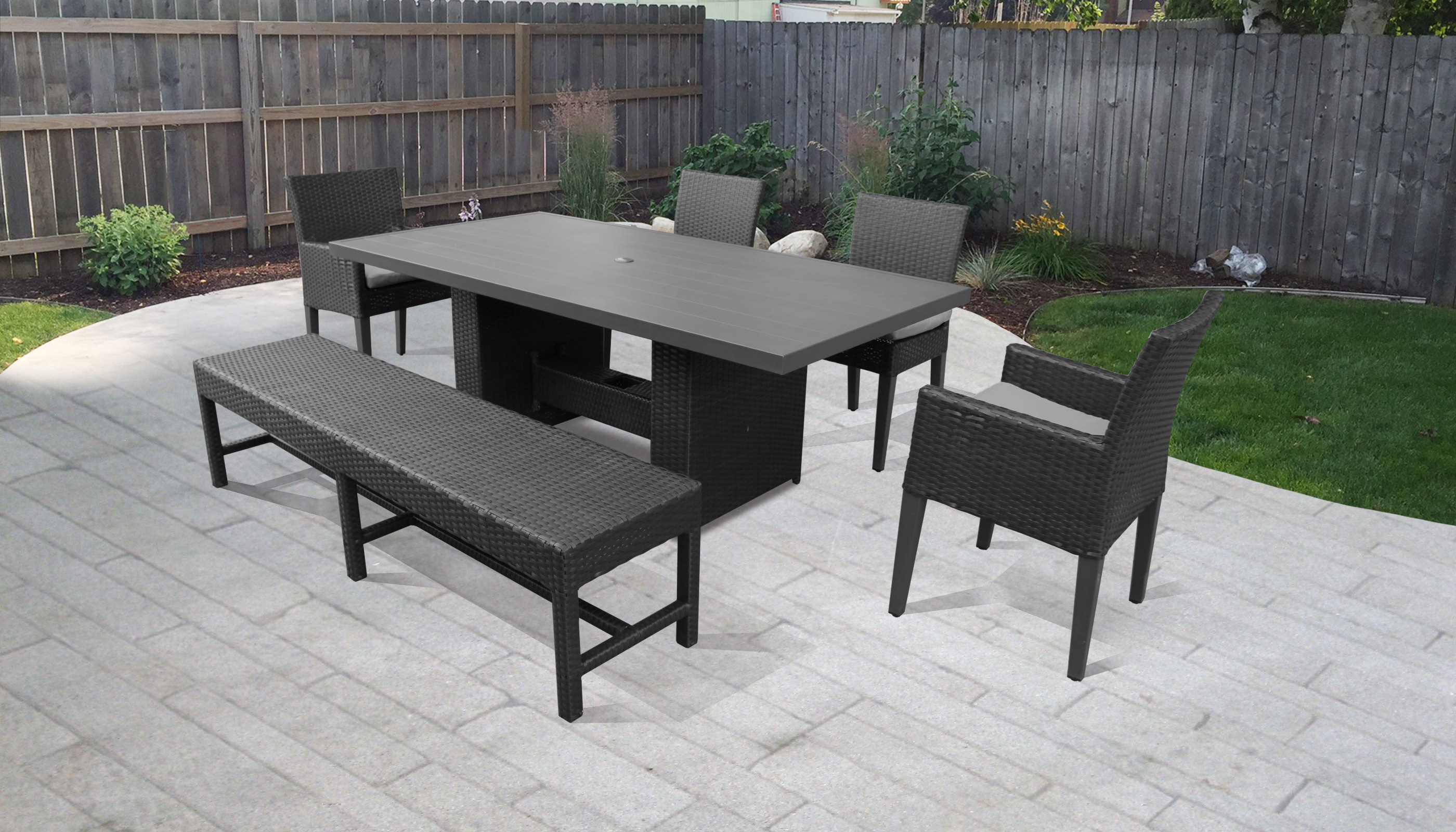 Belle Rectangular Outdoor Patio Dining Table With 4 Chairs and 1 Bench