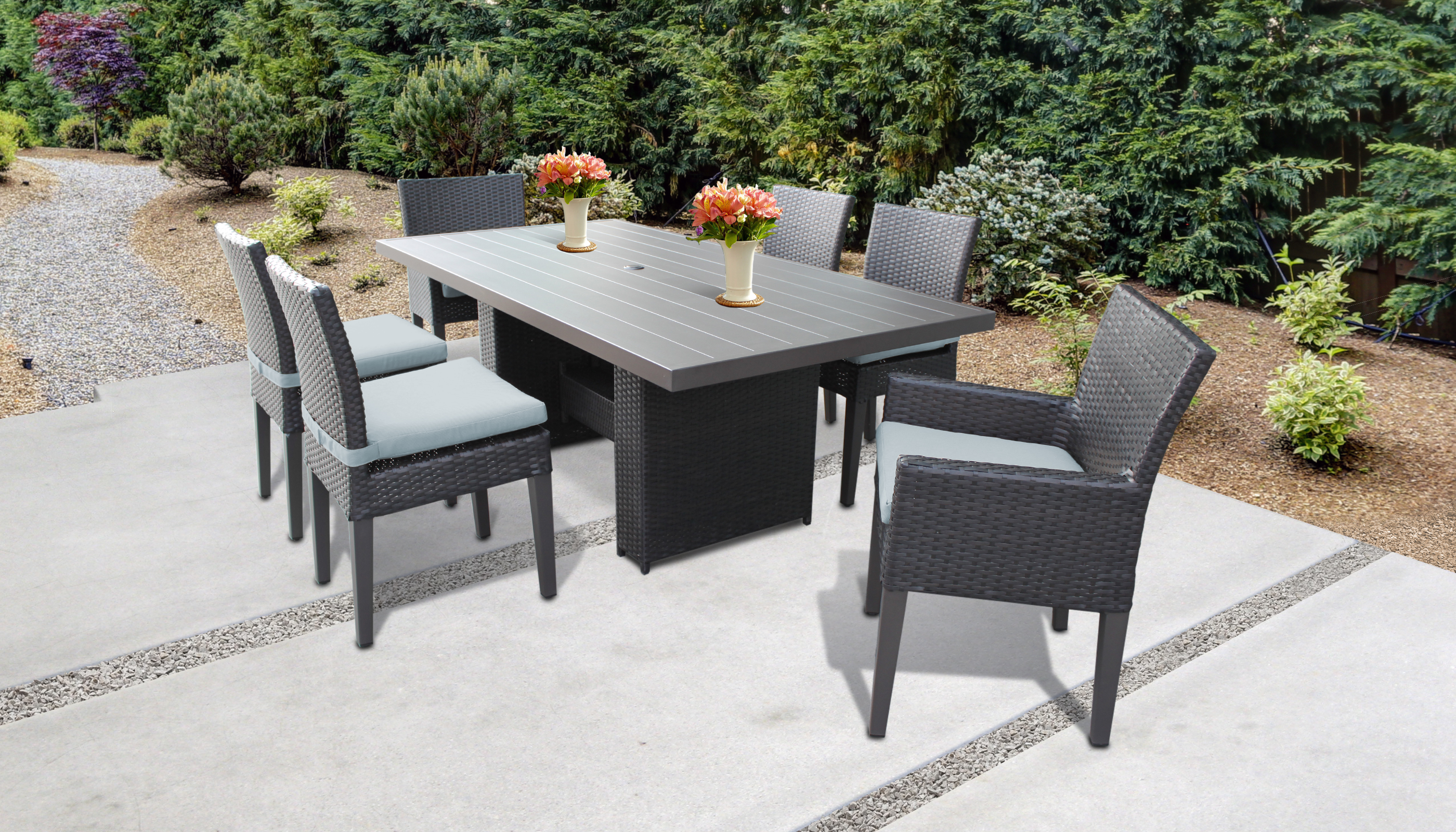 Belle Rectangular Outdoor Patio Dining Table with 4 Armless Chairs and