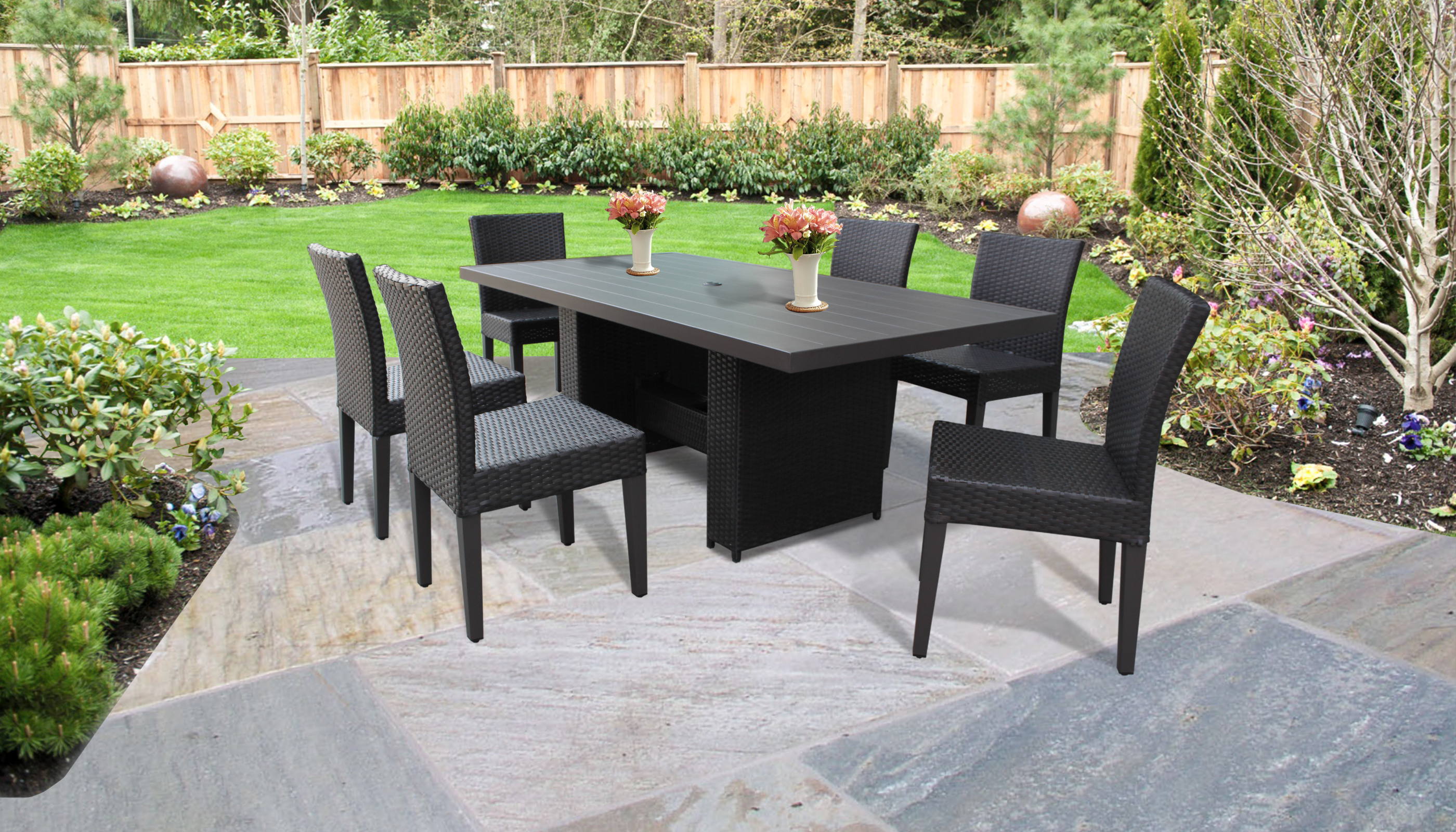 Belle Rectangular Outdoor Patio Dining Table with 6 Armless Chairs