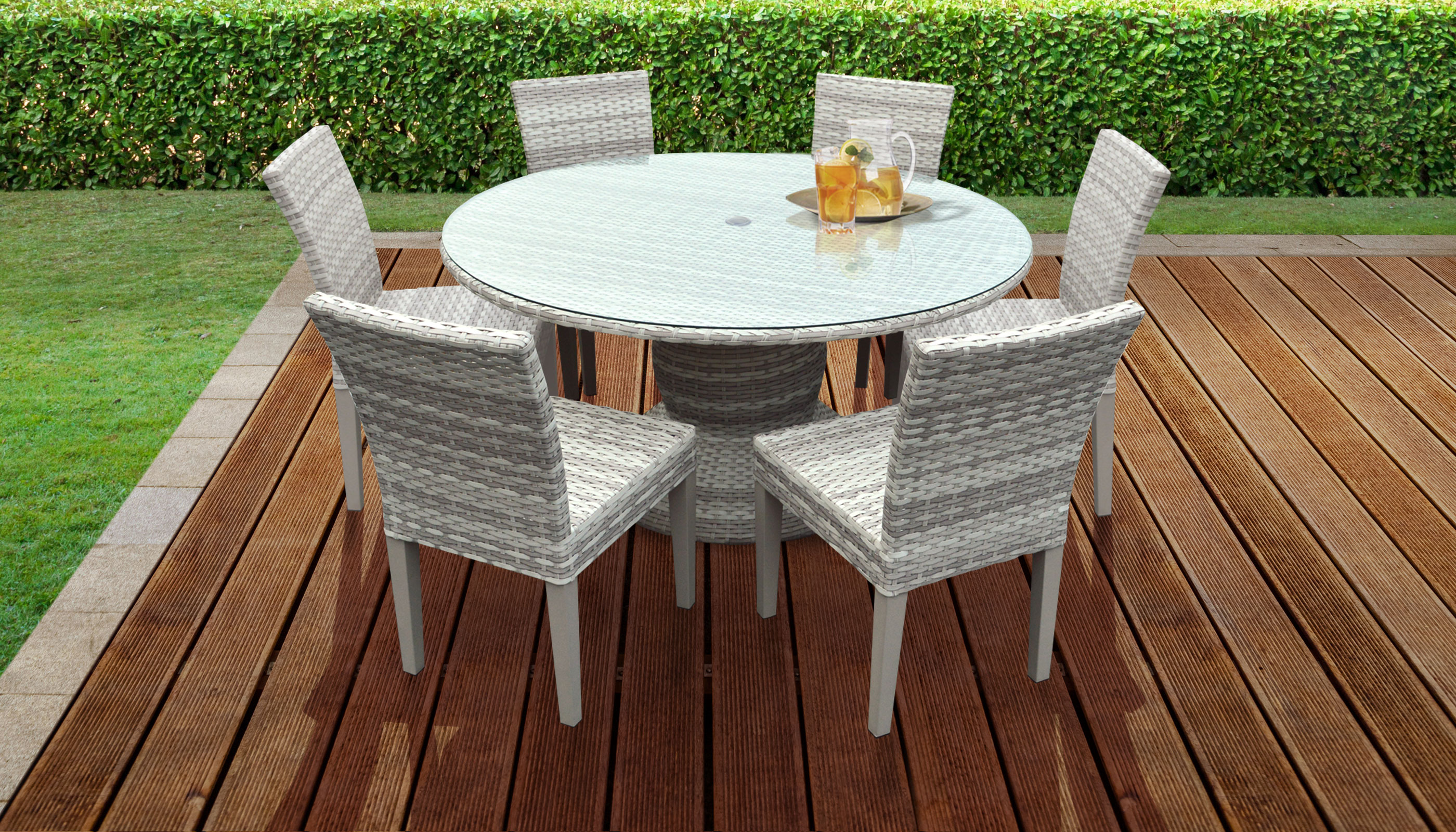 Fairmont 60 Inch Outdoor Patio Dining Table with 6 Armless Chairs