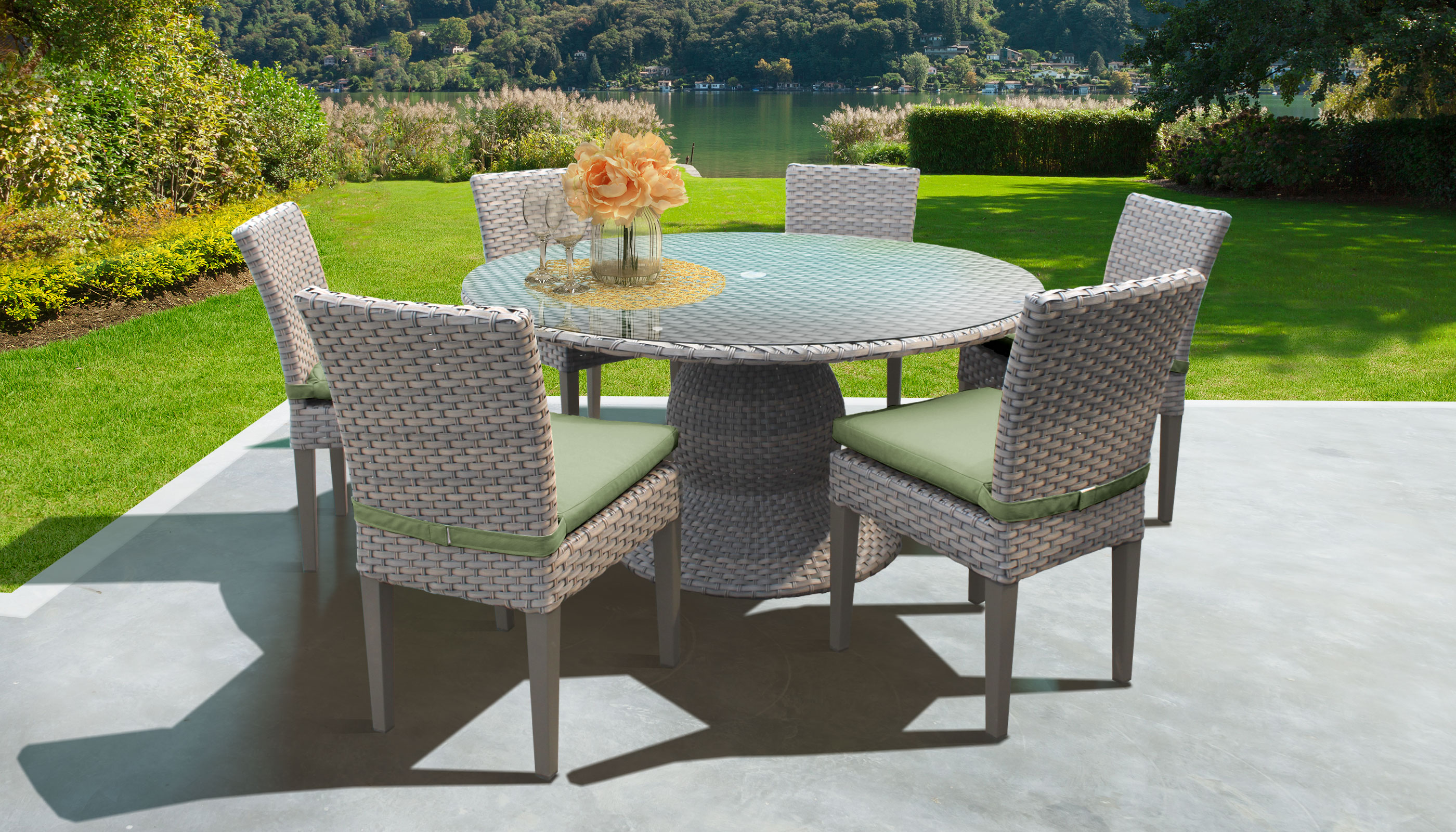 Florence 60 Inch Outdoor Patio Dining Table with 6 Armless Chairs