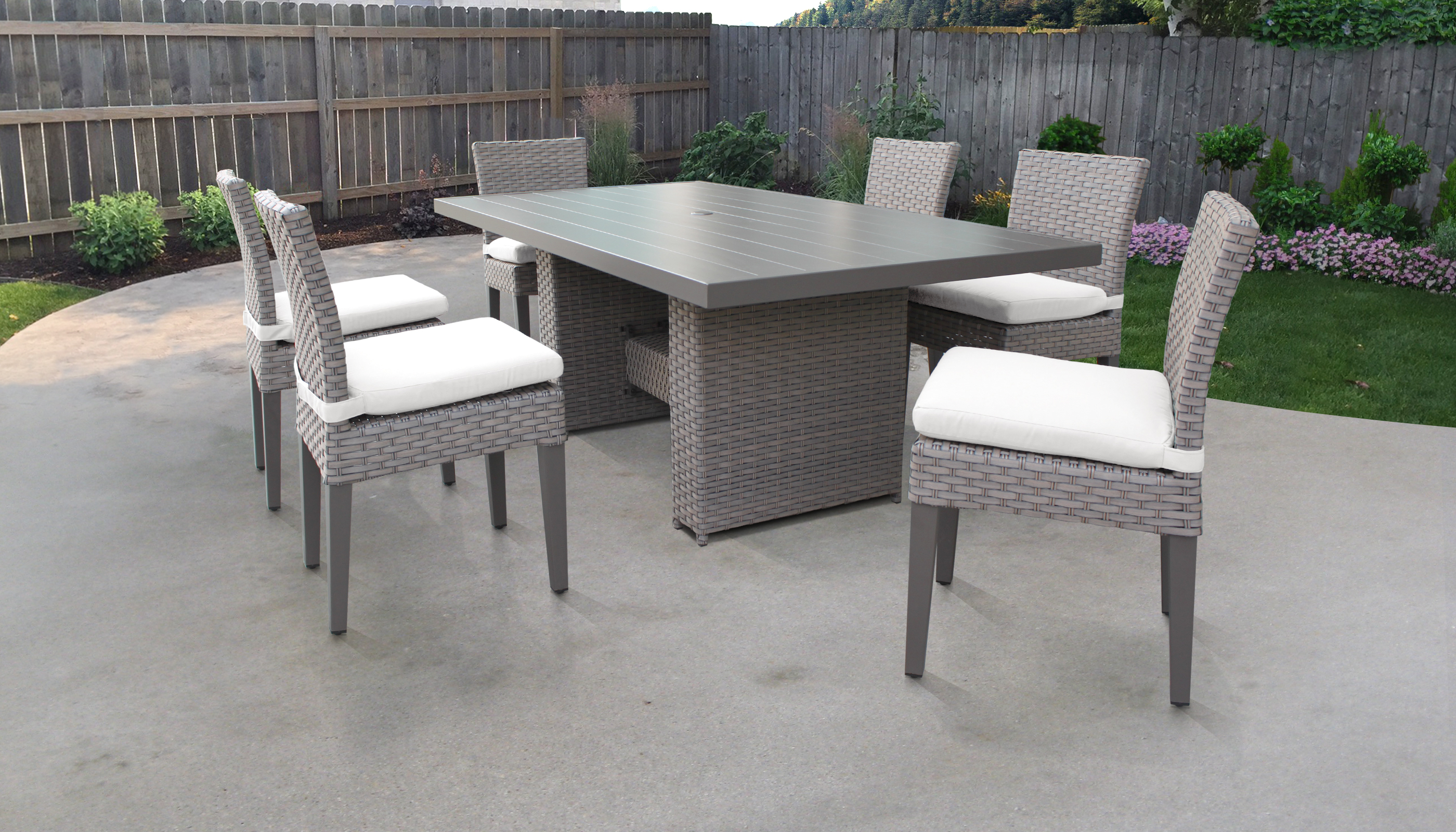 Florence Rectangular Outdoor Patio Dining Table with 6 Armless 