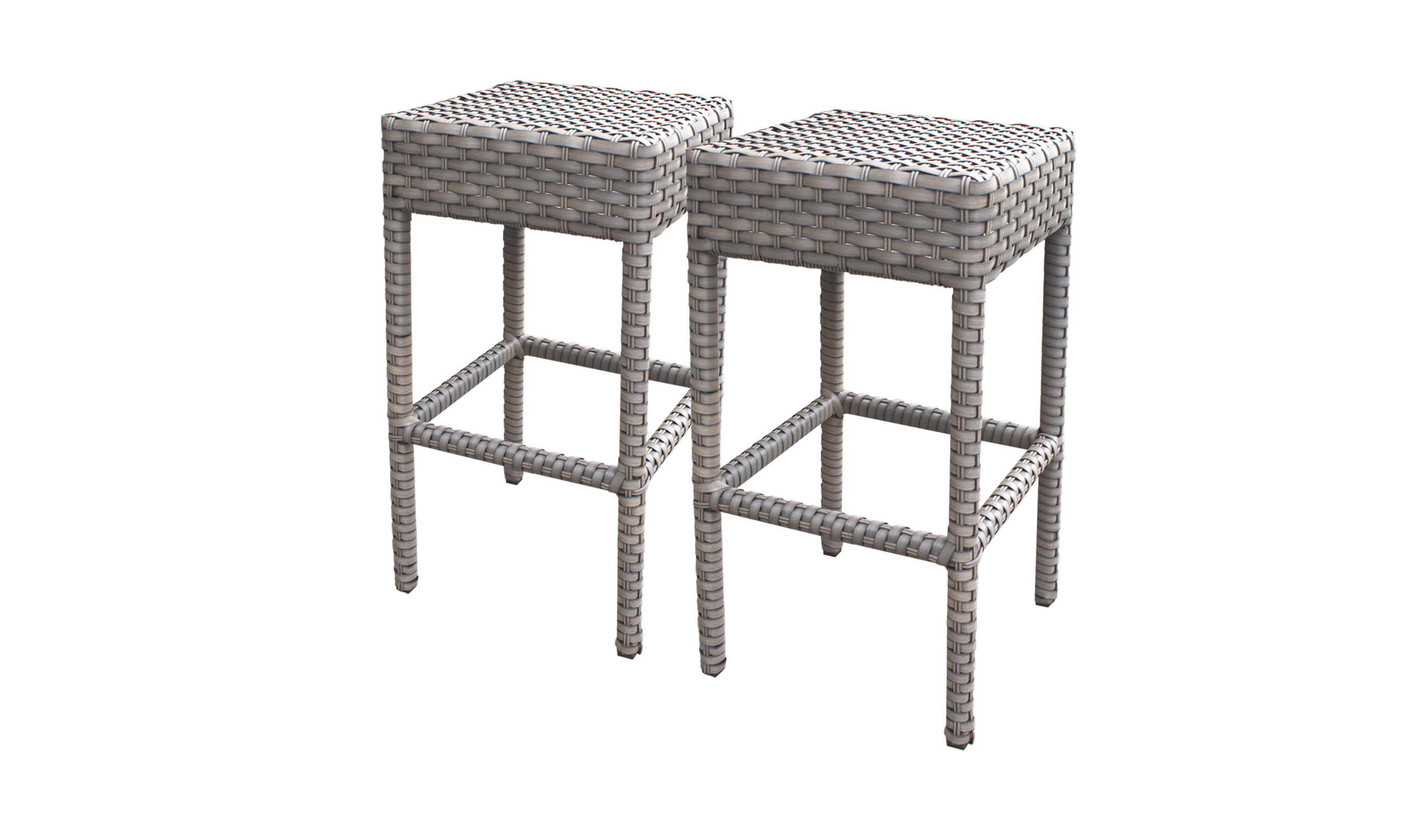Florence Bar Table Set with Cart, Basket, and 2 Backless Barstools 5 Piece Outdoor Wicker Patio Furniture - TK Classics