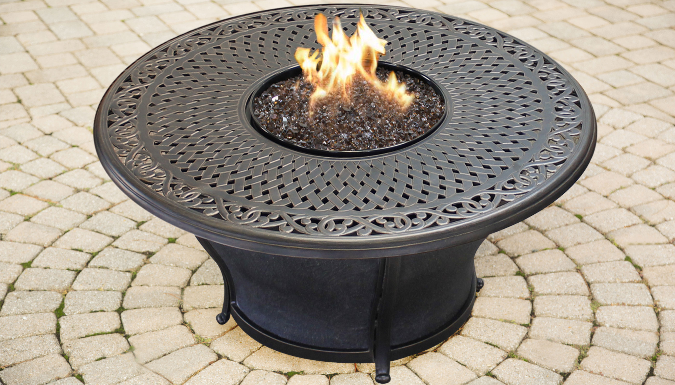Charleston 48 Inch Round Cast Top Gas Fire Pit Table