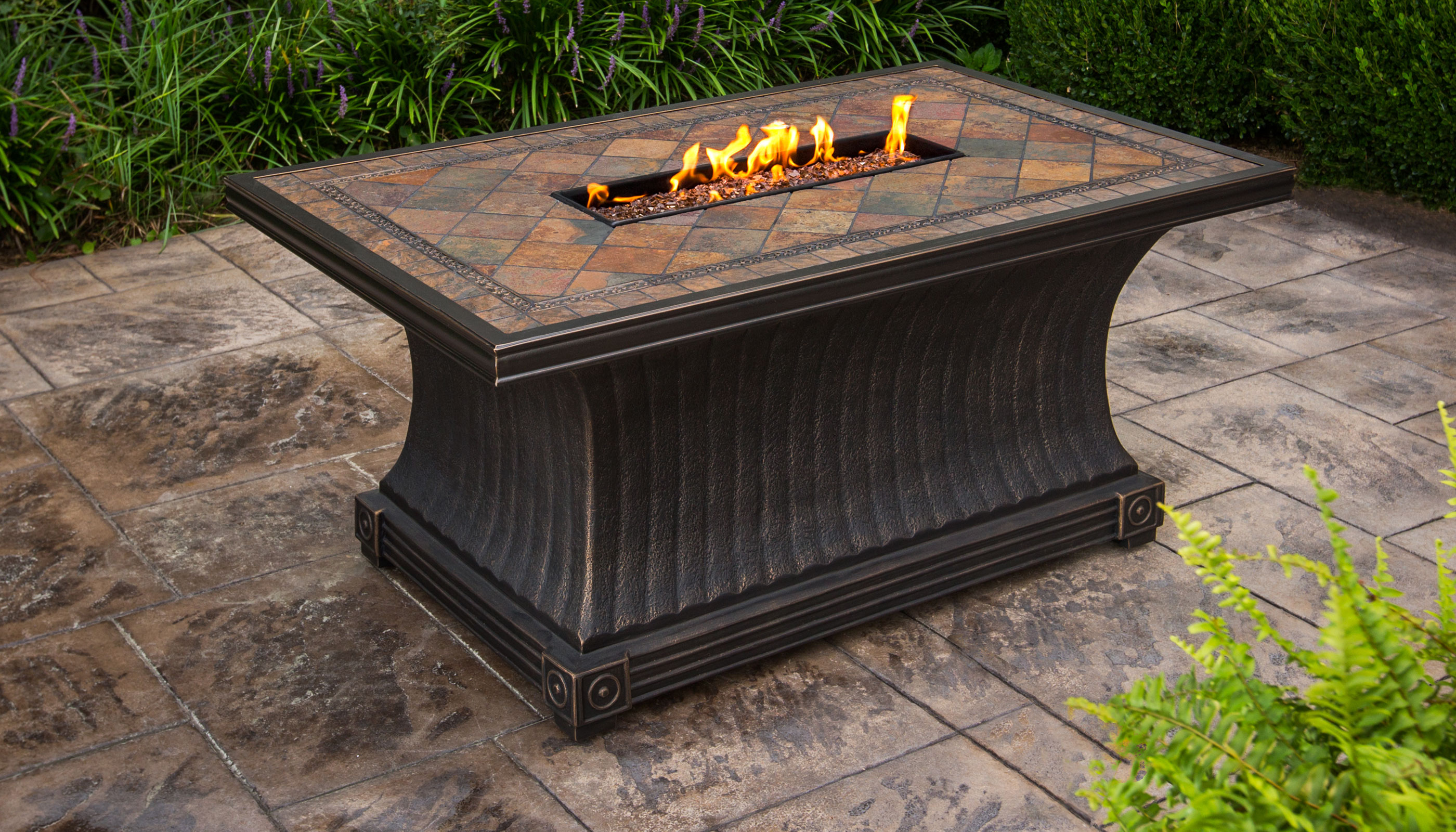 Vienna - 32 x 52 Inch Rectangular Slate Top Gas Fire Pit Table