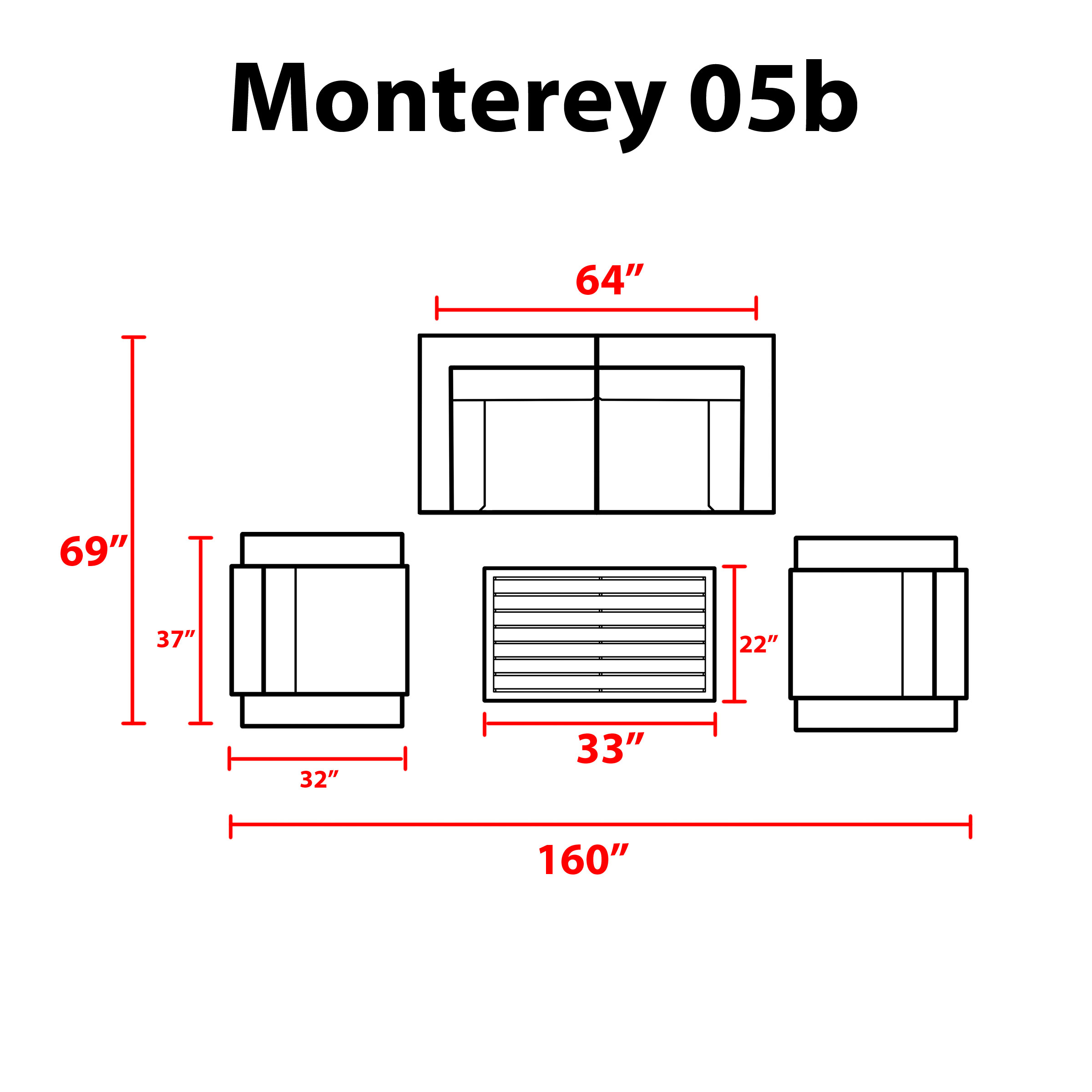 Monterey 5 Piece Outdoor Wicker Patio Furniture Set 05b - TK Classics