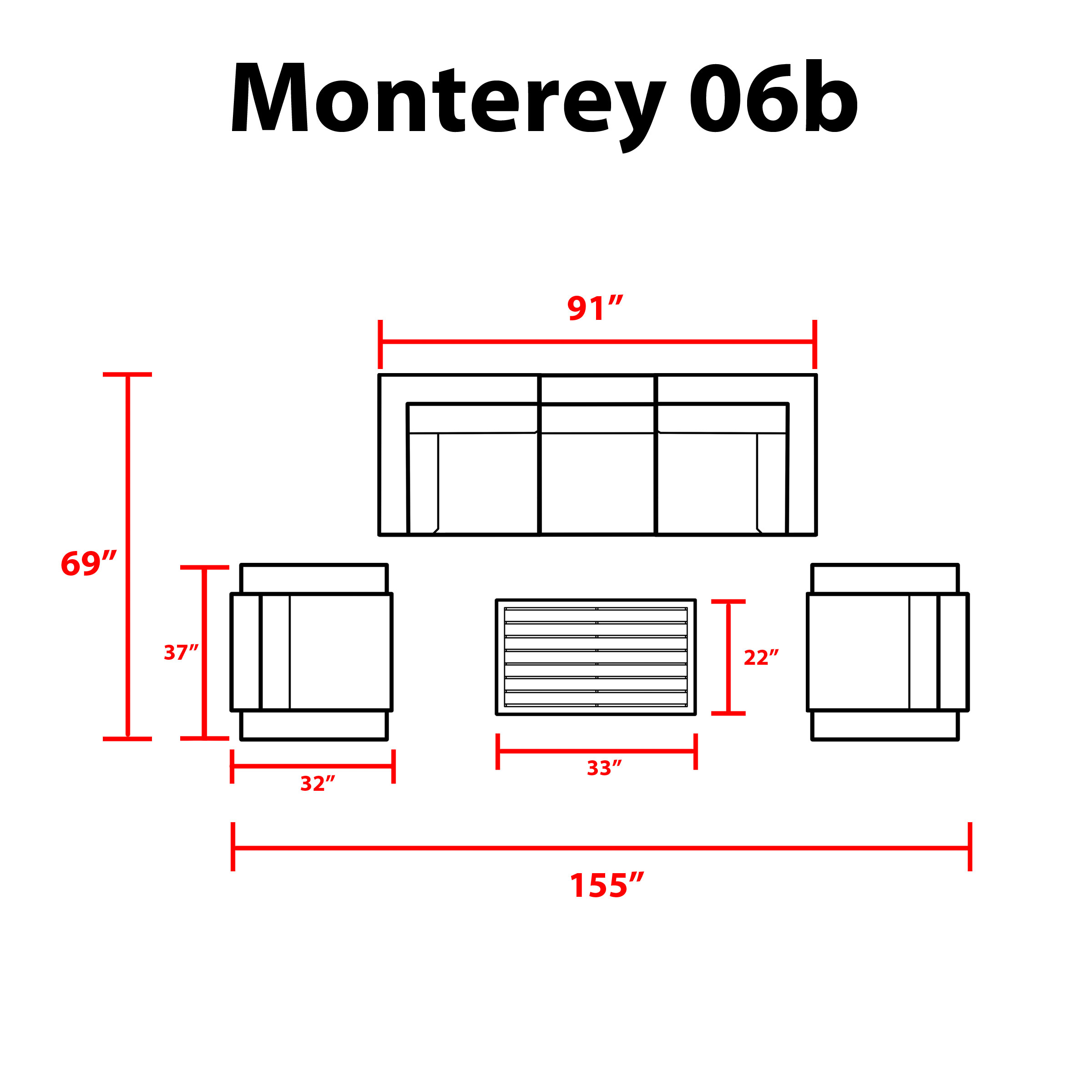Monterey 6 Piece Outdoor Wicker Patio Furniture Set 06b - TK Classics