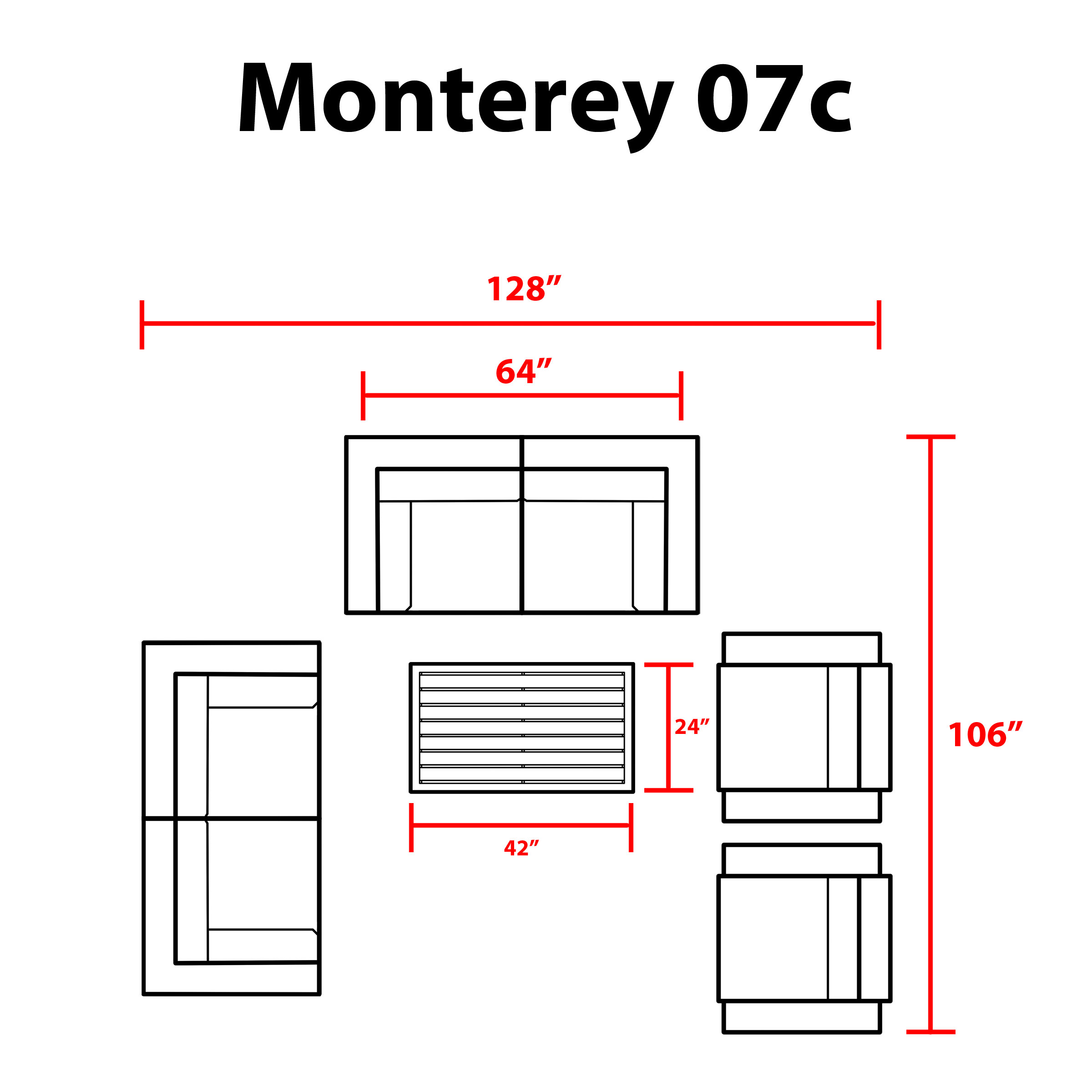Monterey 7 Piece Outdoor Wicker Patio Furniture Set 07c - TK Classics