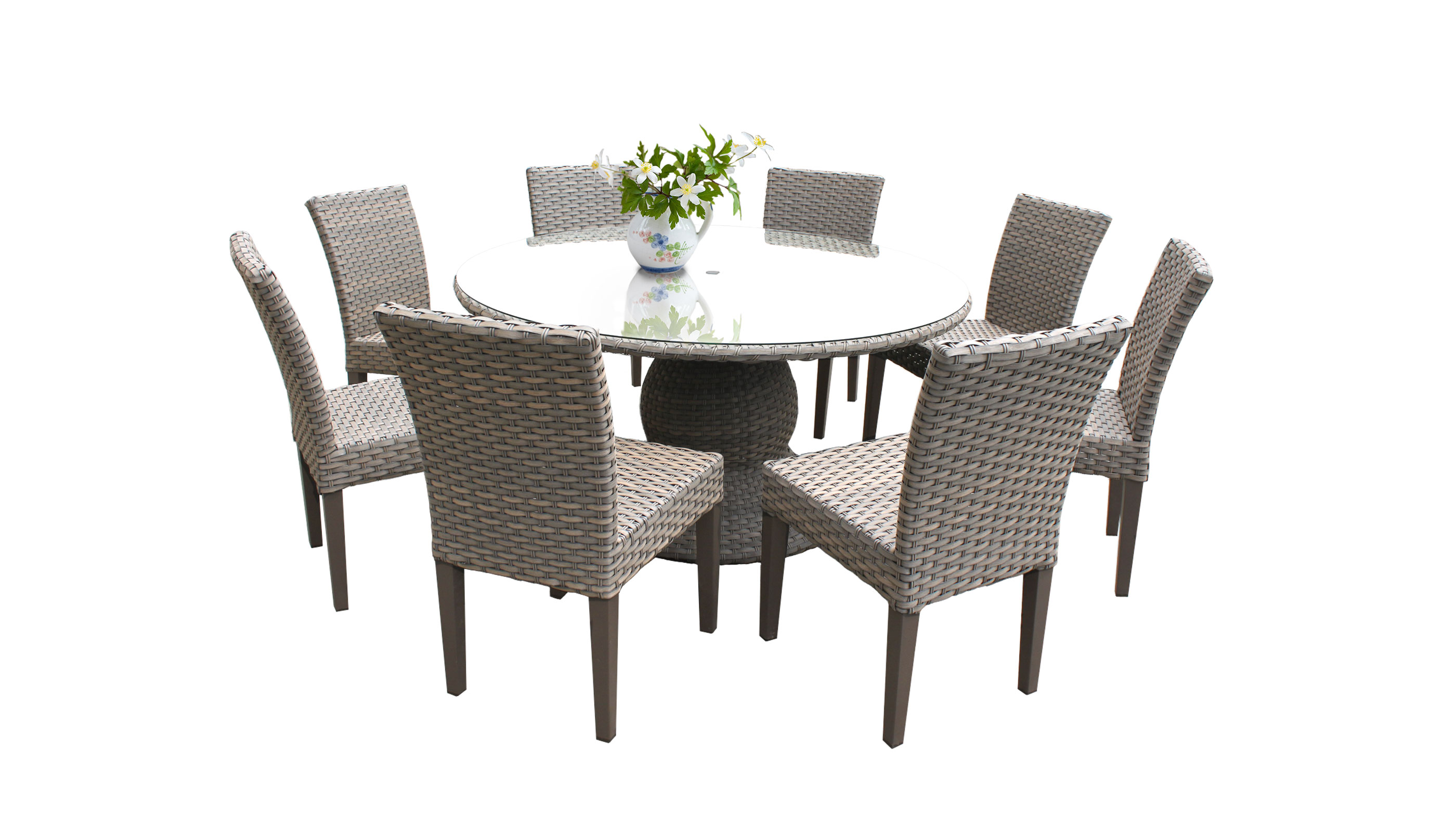 Monterey 60 Inch Outdoor Patio Dining Table with 8 Armless Chairs