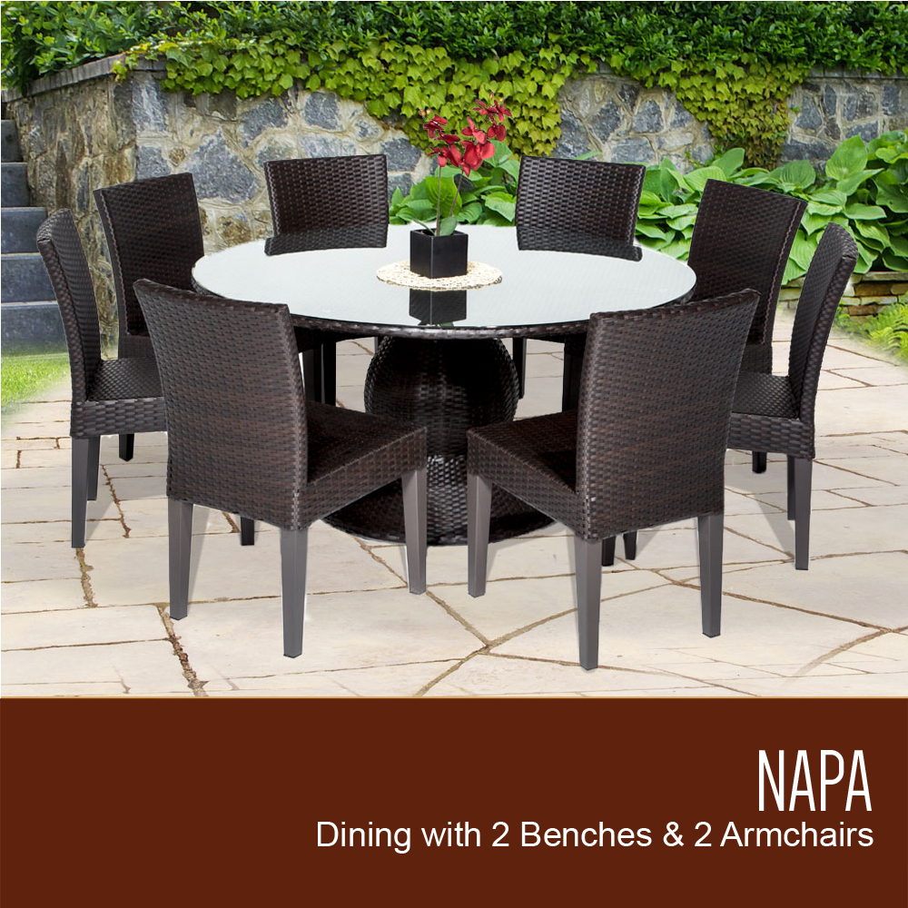 Napa 60 Inch Outdoor Patio Dining Table with 8 Armless Chairs