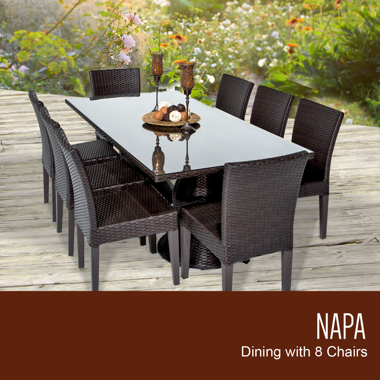 Napa Rectangular Outdoor Patio Dining Table with 8 Armless Chairs