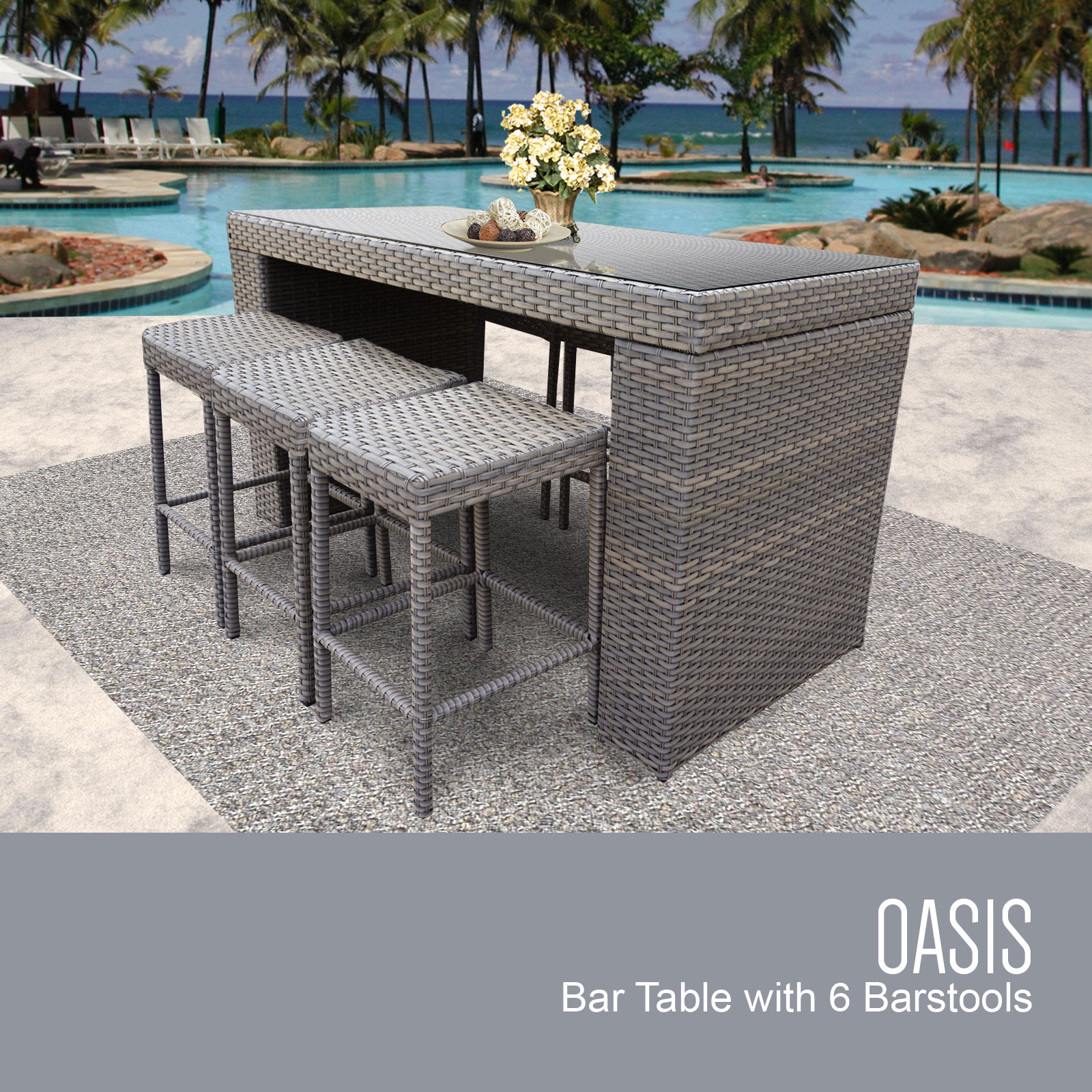 Oasis Bar Table Set With Backless Barstools 7 Piece Outdoor Wicker