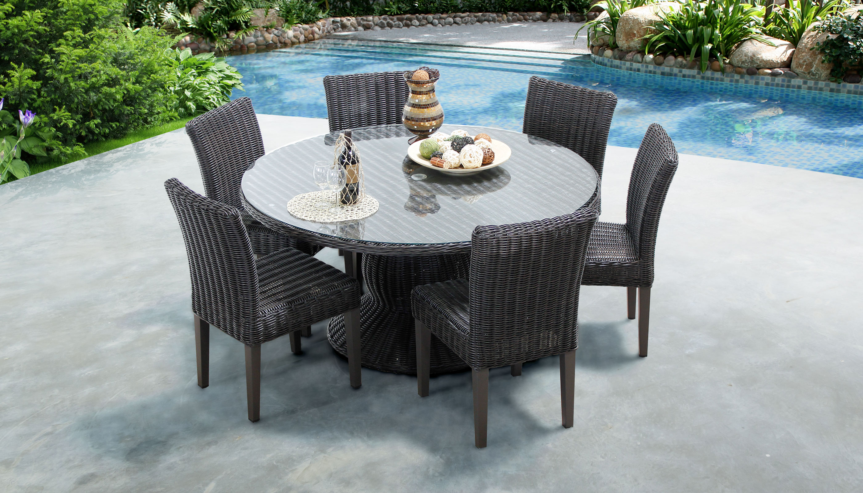 Venice 60 Inch Outdoor Patio Dining Table with 6 Armless ...