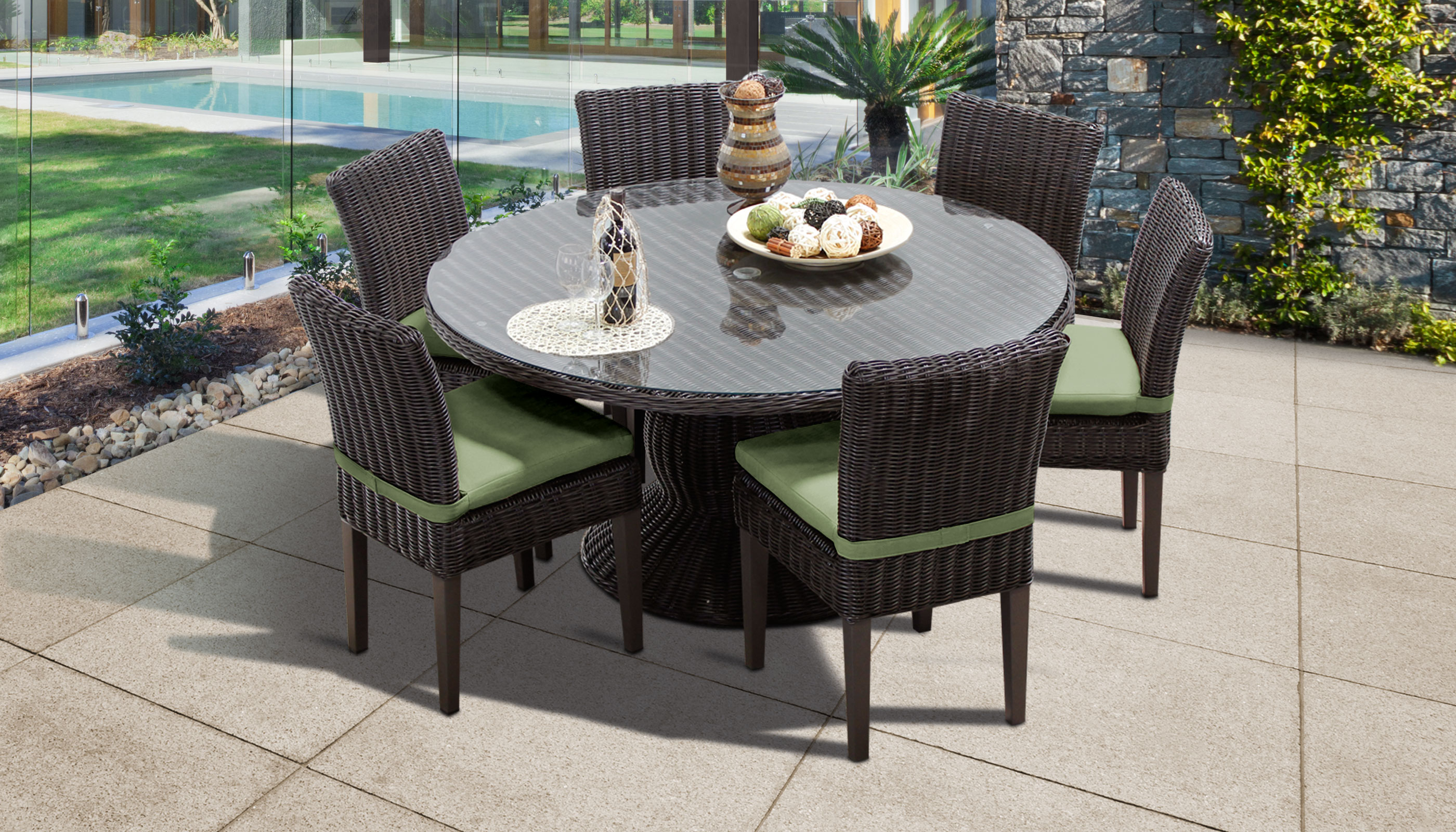 Venice 60 Inch Outdoor Patio Dining Table with 6 Armless Chairs