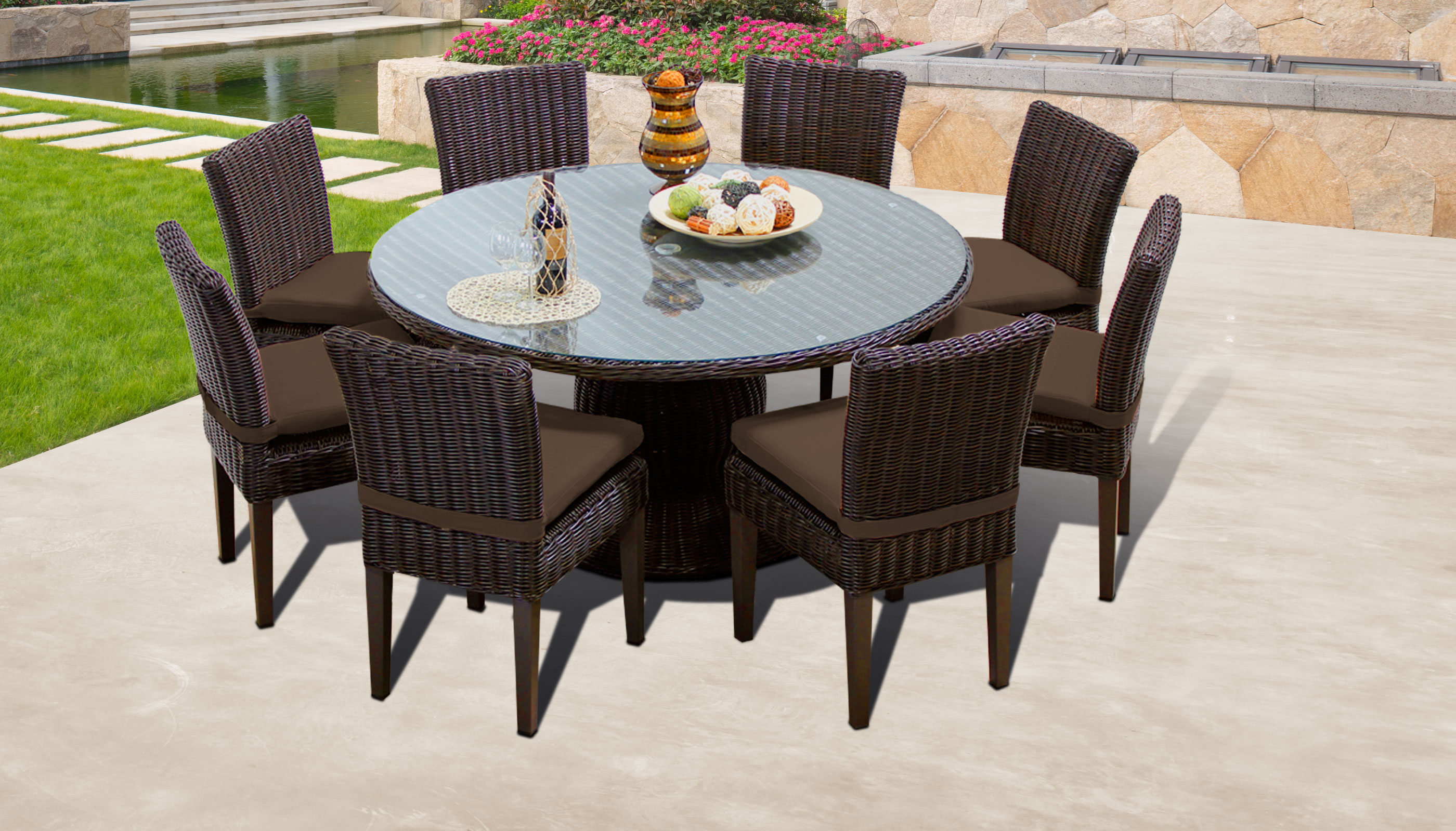 Venice 60 Inch Outdoor Patio Dining Table with 8 Armless Chairs