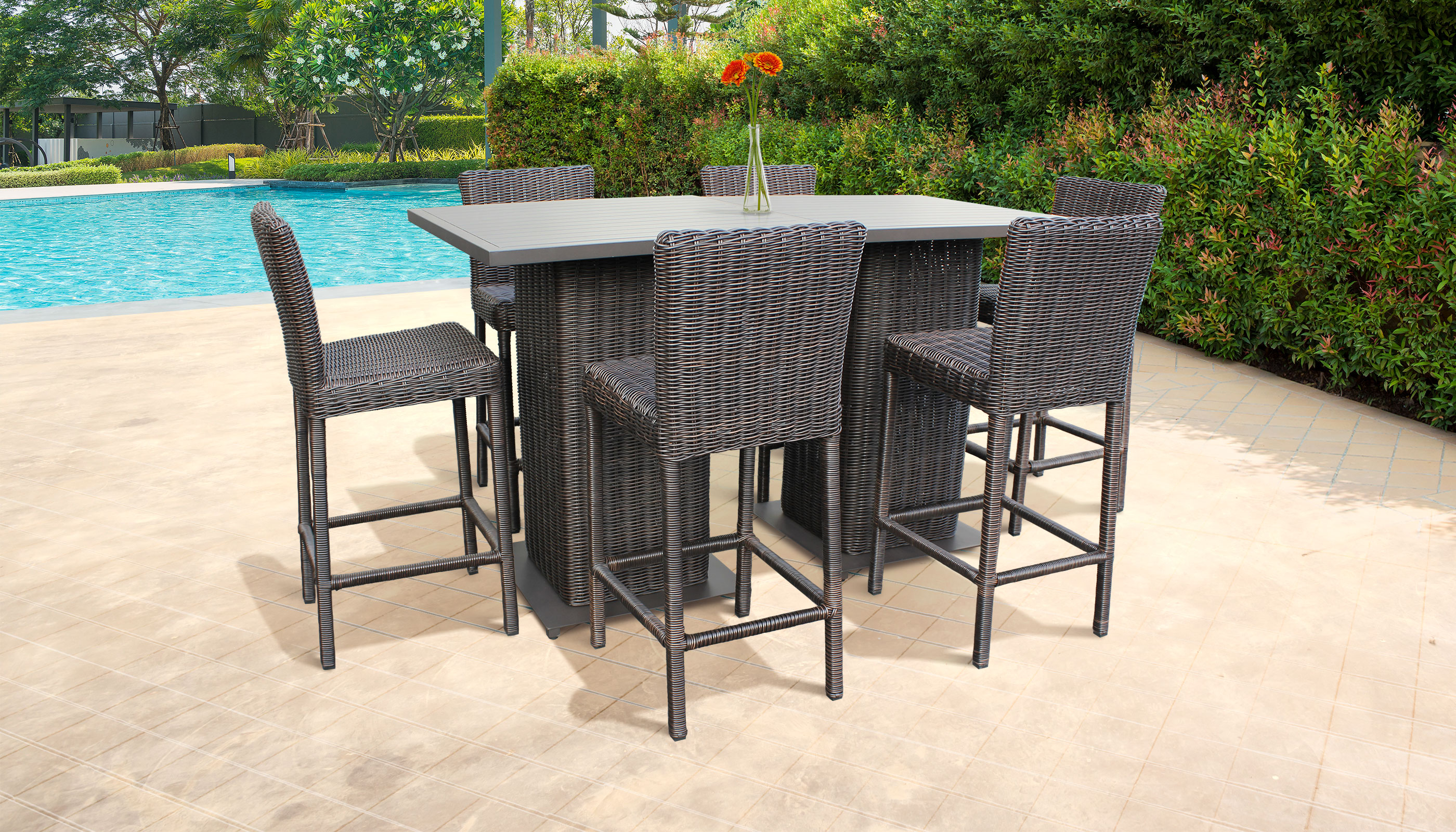 venice pub table set with barstools 8 piece outdoor wicker patio furniture