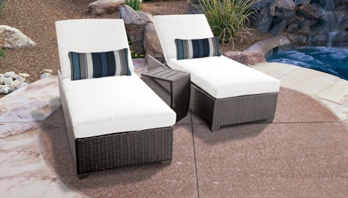 Barbados Chaise Set of 2 Outdoor Wicker Patio Furniture With Side Table - TK Classics