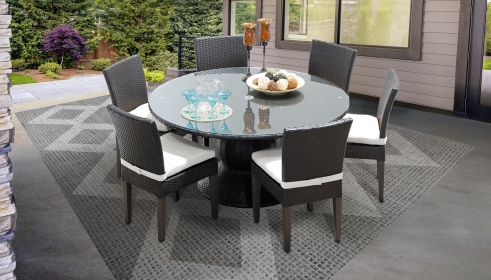 Barbados 7 Piece Round Outdoor Patio Wicker Dining Set with Cushions - TK Classics