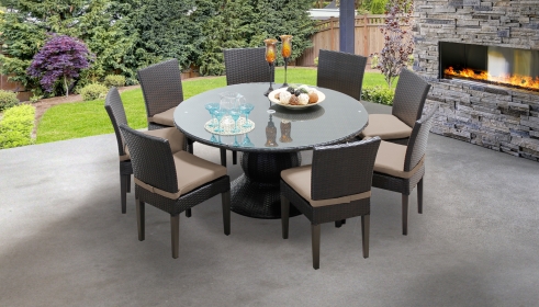 Barbados 60 Inch Outdoor Patio Dining Table with 8 Armless Chairs - TK Classics