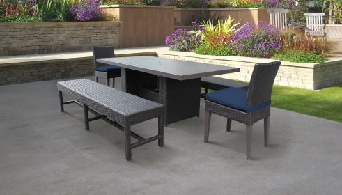 Barbados Rectangular Outdoor Patio Dining Table With 2 Chairs and 2 Benches - TK Classics