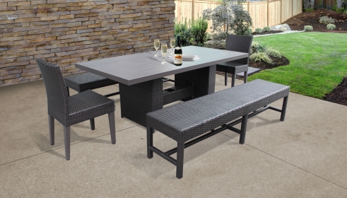 Barbados Rectangular Outdoor Patio Dining Table With 2 Chairs and 2 Benches - TK Classics