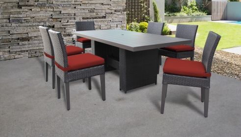 Barbados Rectangular Outdoor Patio Dining Table with 6 Armless Chairs - TK Classics