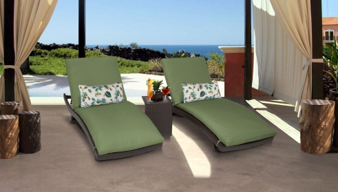 Belle Curved Chaise Set of 2 Outdoor Wicker Patio Furniture With Side Table - TK Classics