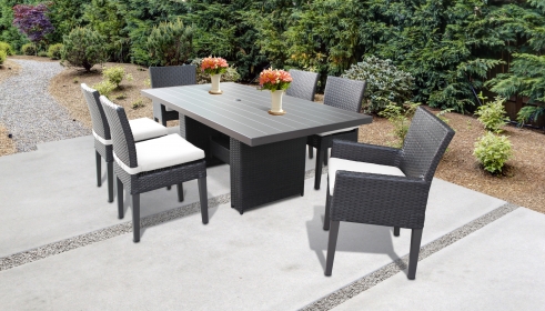 Belle Rectangular Outdoor Patio Dining Table with 4 Armless Chairs and 2 Chairs w/ Arms - TK Classics