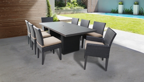 Belle Rectangular Outdoor Patio Dining Table With 6 Armless Chairs And 2 Chairs W/ Arms - TK Classics