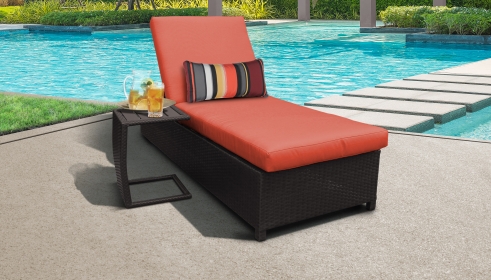 Belle Wheeled Chaise Outdoor Wicker Patio Furniture and Side Table - TK Classics