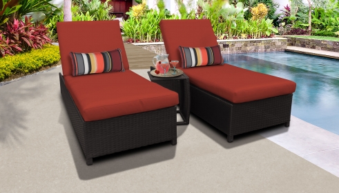 Belle Wheeled Chaise Set of 2 Outdoor Wicker Patio Furniture and Side Table - TK Classics