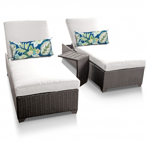 Classic Chaise Set of 2 Outdoor Wicker Patio Furniture With Side Table - TK Classics