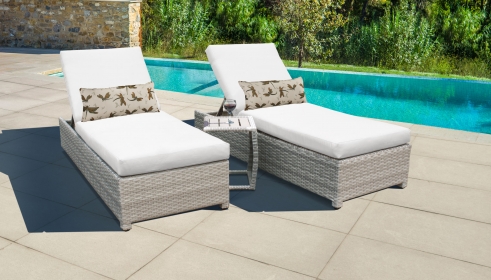 Fairmont Wheeled Chaise Set of 2 Outdoor Wicker Patio Furniture and Side Table - TK Classics