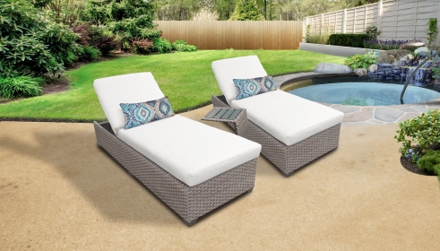 Florence Chaise Set of 2 Outdoor Wicker Patio Furniture With Side Table - TK Classics