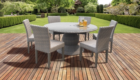 Florence 60 Inch Outdoor Patio Dining Table with 6 Armless Chairs - TK Classics