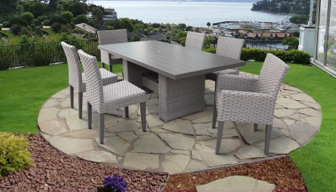 Florence Rectangular Outdoor Patio Dining Table with 4 Armless Chairs and 2 Chairs w/ Arms - TK Classics