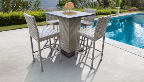Florence Pub Table Set With Barstools 5 Piece Outdoor Wicker Patio Furniture - TK Classics