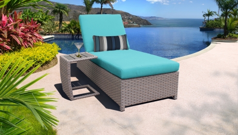 Florence Wheeled Chaise Outdoor Wicker Patio Furniture and Side Table - TK Classics