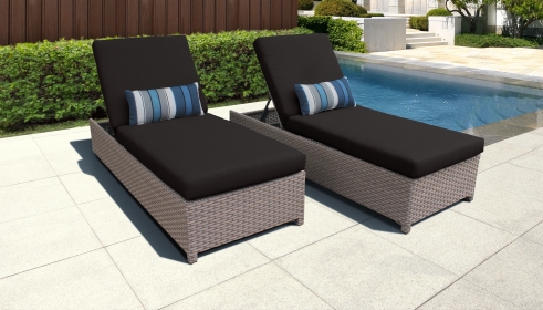 Florence Wheeled Chaise Set of 2 Outdoor Wicker Patio Furniture - TK Classics