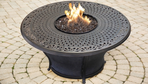 Charleston - 48 Inch Round Cast Top Gas Fire Pit Table - TK Classics