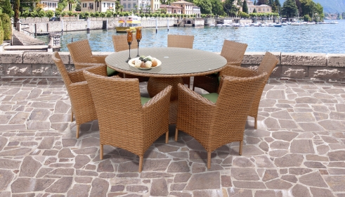 Laguna 60 Inch Outdoor Patio Dining Table with 8 Chairs w/ Arms - TK Classics