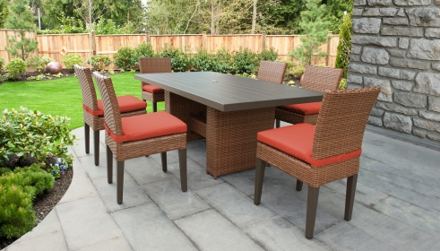 Laguna Rectangular Outdoor Patio Dining Table with 6 Armless Chairs - TK Classics