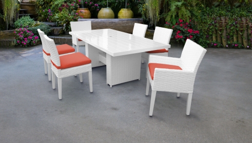 Miami Rectangular Outdoor Patio Dining Table with with 4 Armless Chairs and 2 Chairs w/ Arms - TK Classics