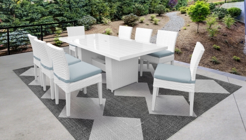 Miami Rectangular Outdoor Patio Dining Table with 8 Armless Chairs - TK Classics