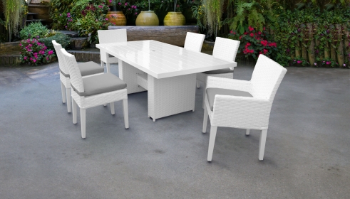 Monaco Rectangular Outdoor Patio Dining Table with with 4 Armless Chairs and 2 Chairs w/ Arms - TK Classics
